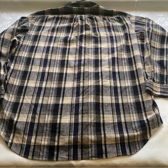 Ralph Lauren Men’s Size XL Blaire Navy/Tan Plaid Dress Linen Shirt Long Sleeves - Picture 11 of 14